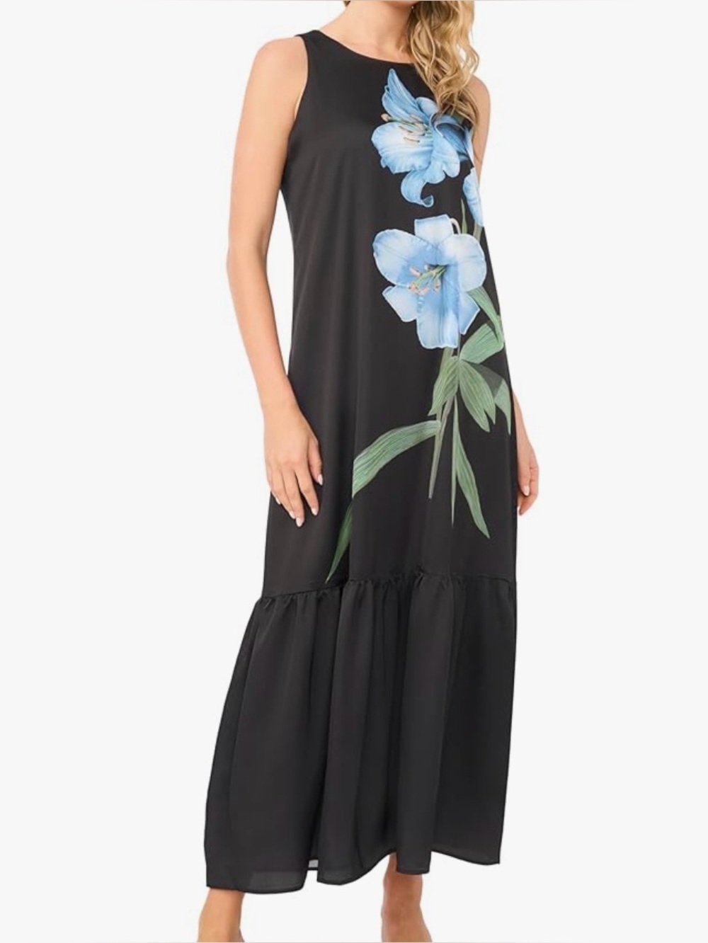 NWT Vince Camuto Placement Print High Neck Drop Waist Tiered Maxi Dress, Large